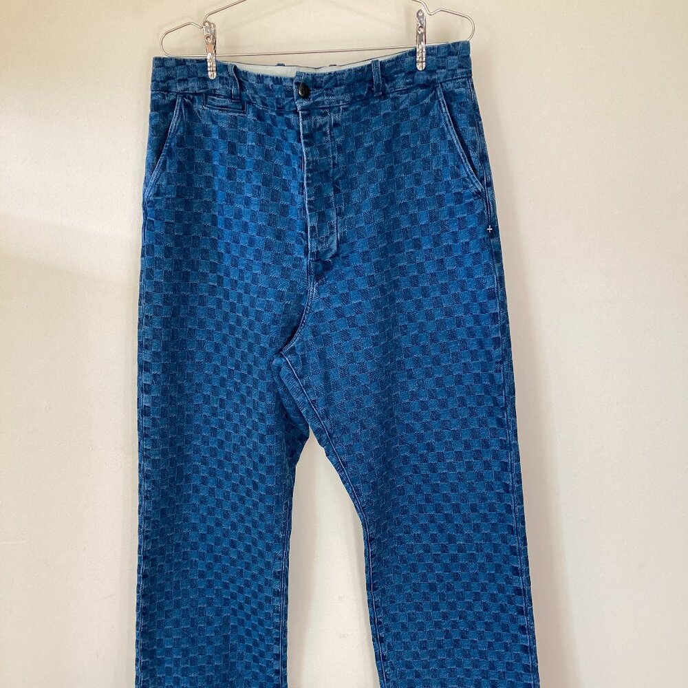 High-Waist Checkerboard Blue Jeans - Women